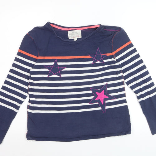 White Stuff Girls Blue Striped Long Sleeve Star T-Shirt 9-10 Years