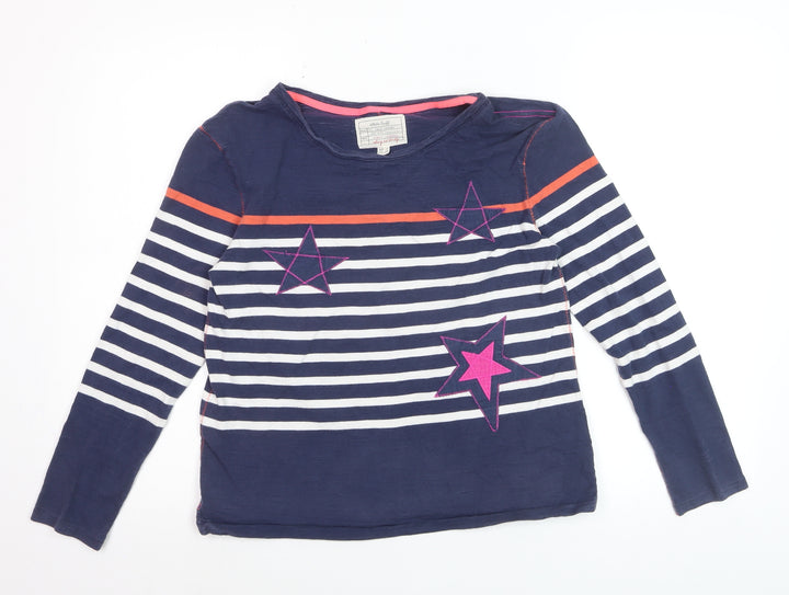 White Stuff Girls Blue Striped Long Sleeve Star T-Shirt 9-10 Years