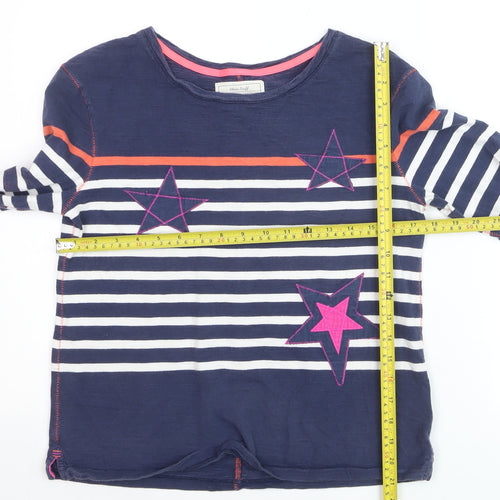White Stuff Girls Blue Striped Long Sleeve Star T-Shirt 9-10 Years