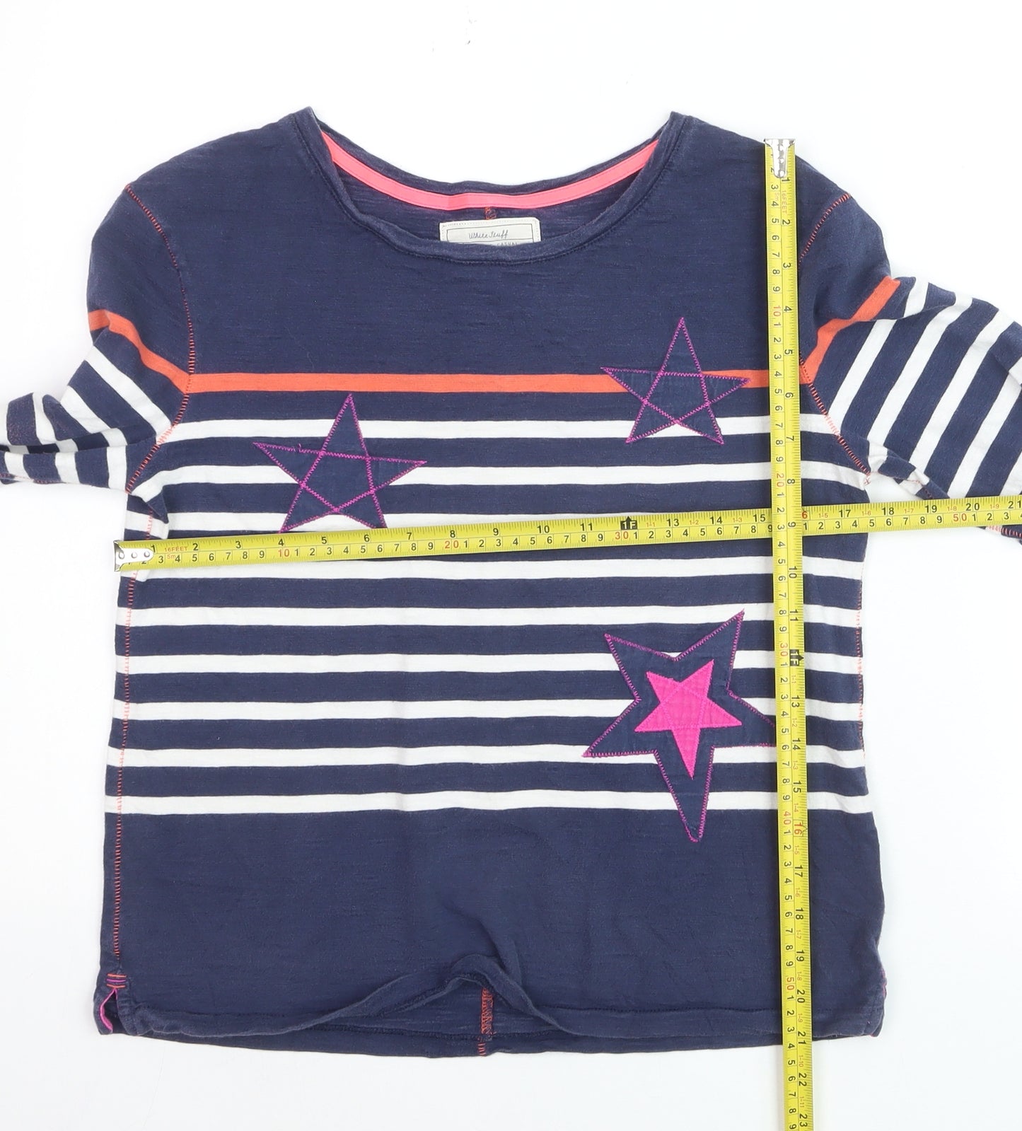 White Stuff Girls Blue Striped Long Sleeve Star T-Shirt 9-10 Years