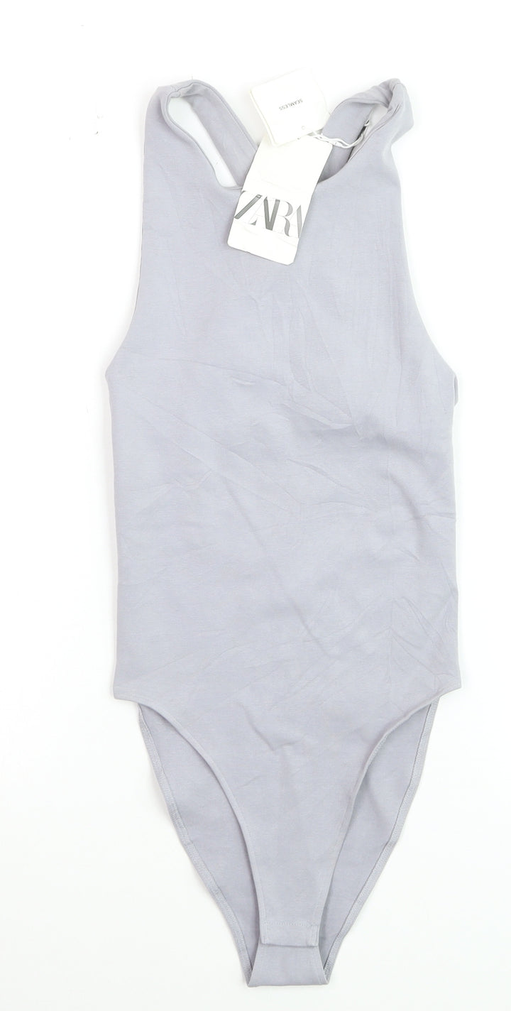 Zara Women Grey Sleeveless Tank Bodysuit XS Cotton Stretch