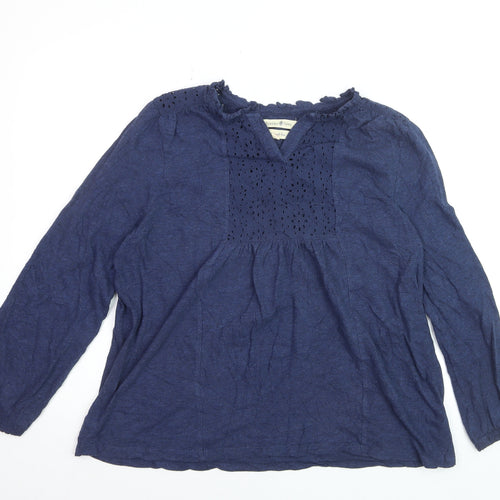 Wear Me With Love Womens Blue Cotton Long Sleeve Tunic Blouse Size 12