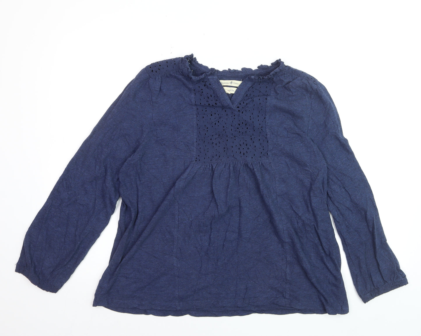 Wear Me With Love Womens Blue Cotton Long Sleeve Tunic Blouse Size 12
