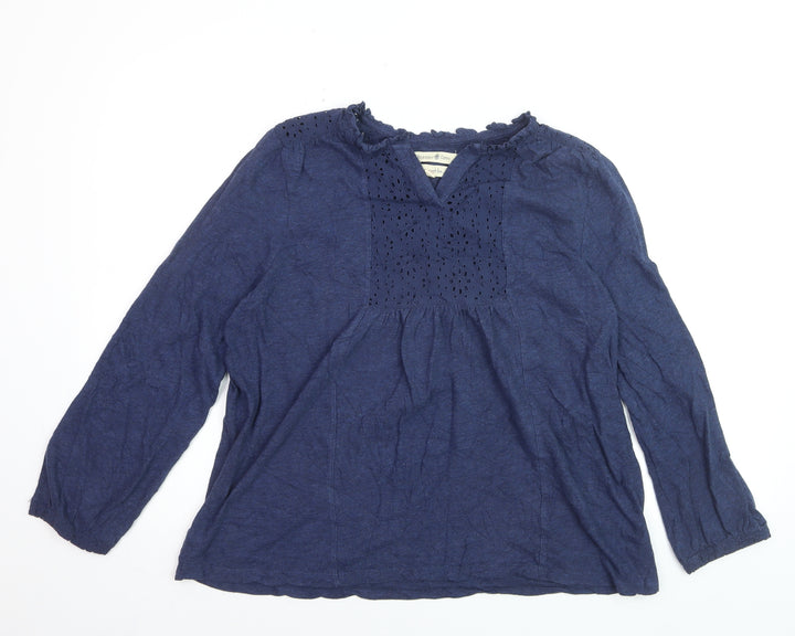 Wear Me With Love Womens Blue Cotton Long Sleeve Tunic Blouse Size 12