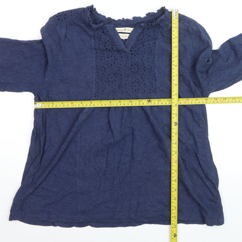 Wear Me With Love Womens Blue Cotton Long Sleeve Tunic Blouse Size 12