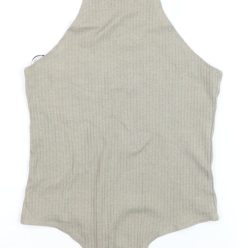 Missguided Women’s Beige High Neck Ribbed Bodysuit Size 12