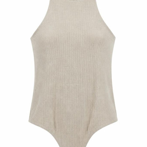 Missguided Women’s Beige High Neck Ribbed Bodysuit Size 12