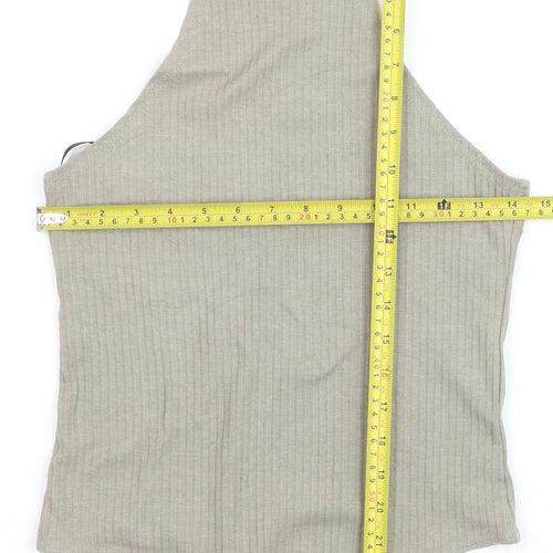 Missguided Women’s Beige High Neck Ribbed Bodysuit Size 12