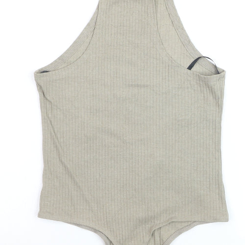 Missguided Women’s Beige High Neck Ribbed Bodysuit Size 12