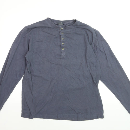 Trespass Men's Blue Cotton Long Sleeve Henley Shirt Size M
