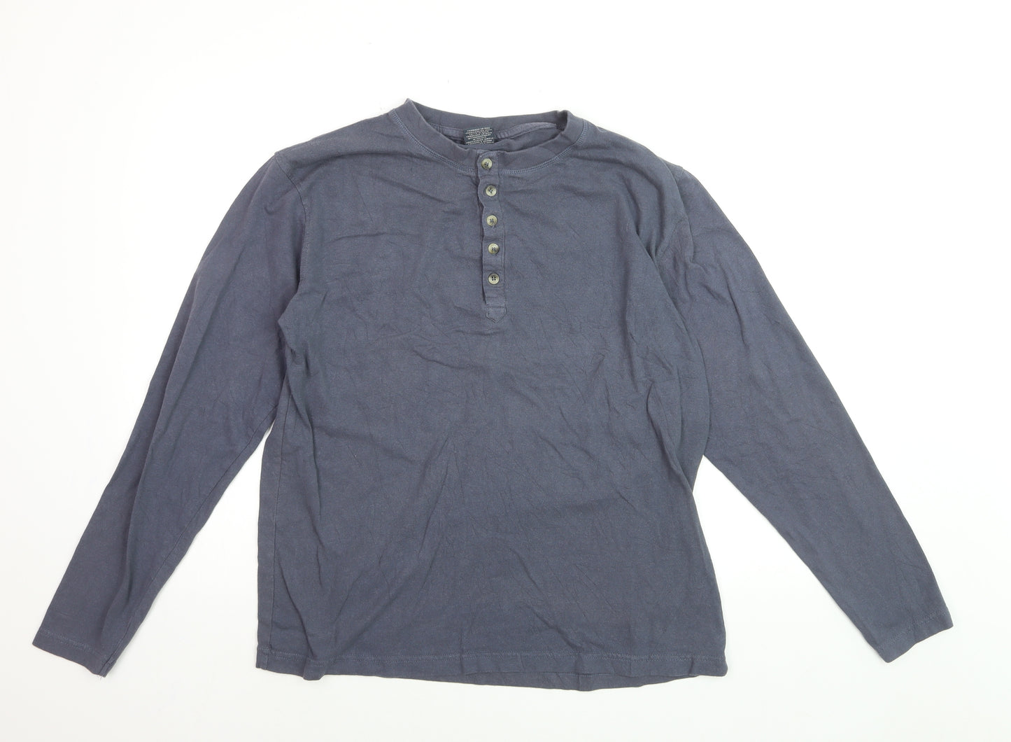 Trespass Men's Blue Cotton Long Sleeve Henley Shirt Size M