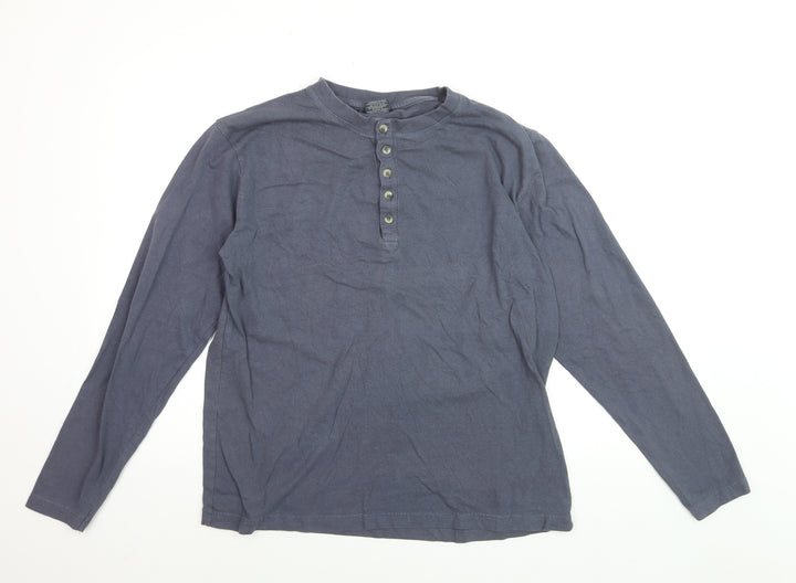Trespass Men's Blue Cotton Long Sleeve Henley Shirt Size M