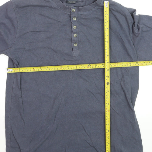 Trespass Men's Blue Cotton Long Sleeve Henley Shirt Size M