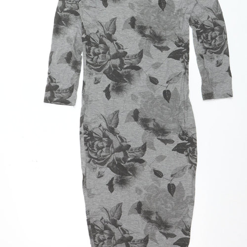 Next Women’s Grey Floral Bodycon Midi Dress Size 6