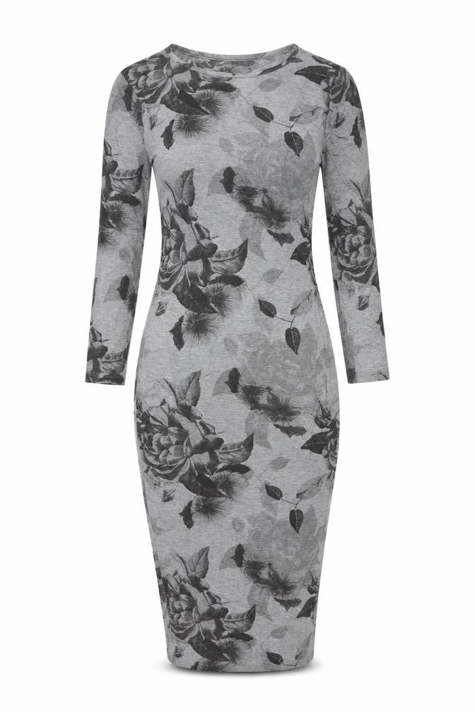 Next Women’s Grey Floral Bodycon Midi Dress Size 6