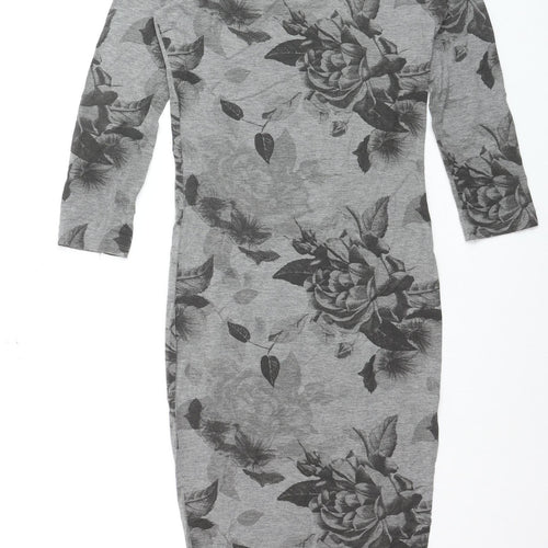 Next Women’s Grey Floral Bodycon Midi Dress Size 6