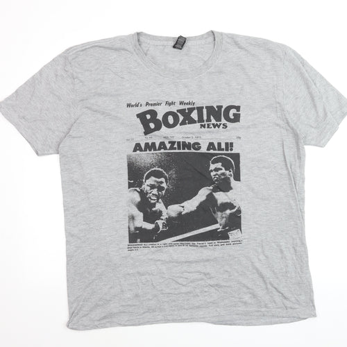 Anvil Men's Grey Boxing News Muhammad Ali Graphic T-Shirt XL
