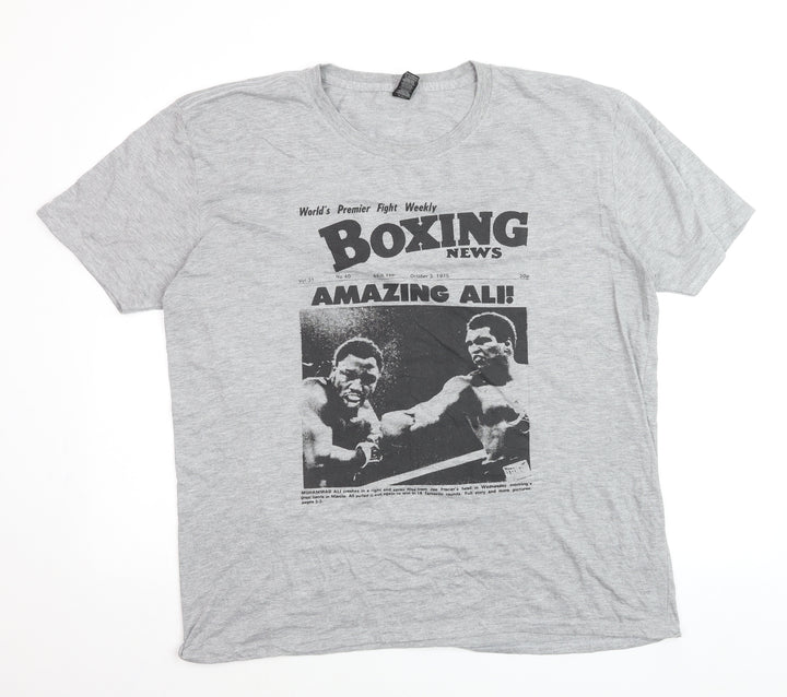 Anvil Men's Grey Boxing News Muhammad Ali Graphic T-Shirt XL