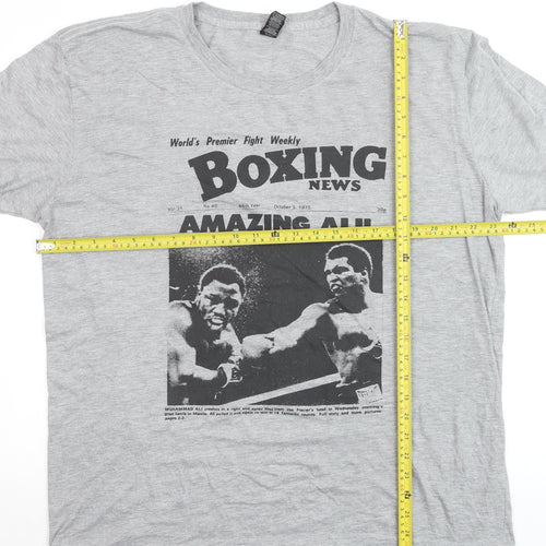 Anvil Men's Grey Boxing News Muhammad Ali Graphic T-Shirt XL