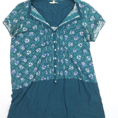 White Stuff Women's Green Floral Cotton Tunic Blouse Size 12