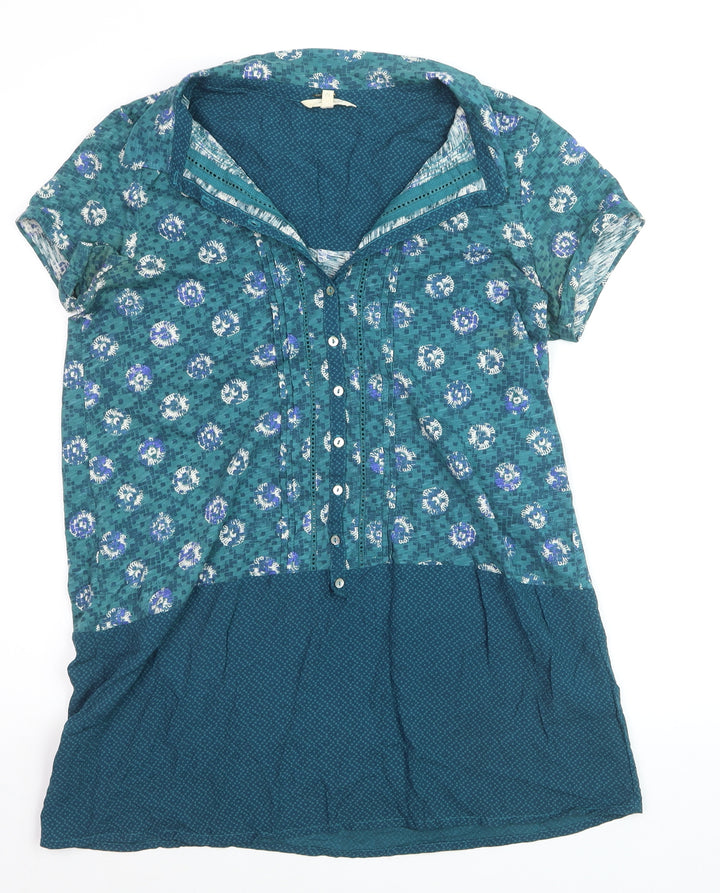 White Stuff Women's Green Floral Cotton Tunic Blouse Size 12
