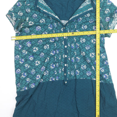 White Stuff Women's Green Floral Cotton Tunic Blouse Size 12
