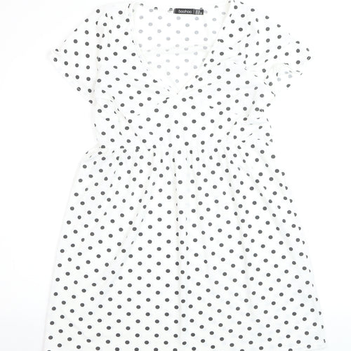 Boohoo Women’s White Polka Dot Wrap Dress Size 12 Short Sleeve