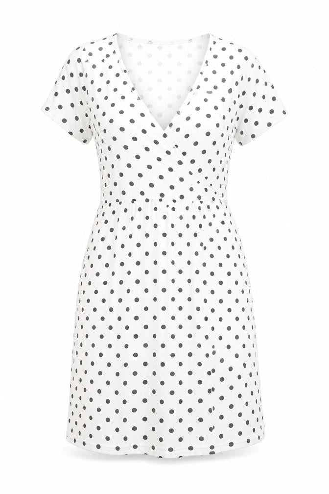 Boohoo Women’s White Polka Dot Wrap Dress Size 12 Short Sleeve