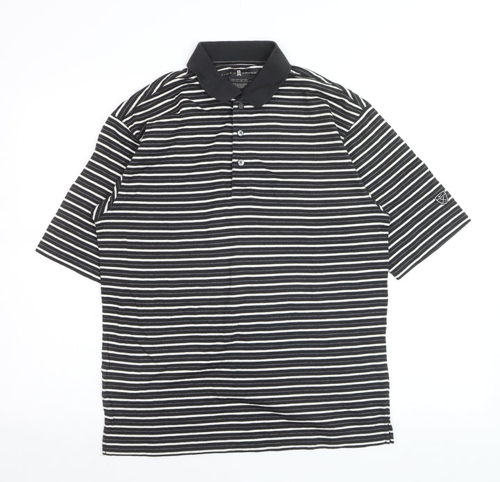 Tiger Woods Men's Black Striped Regular Fit Polo Shirt Size S