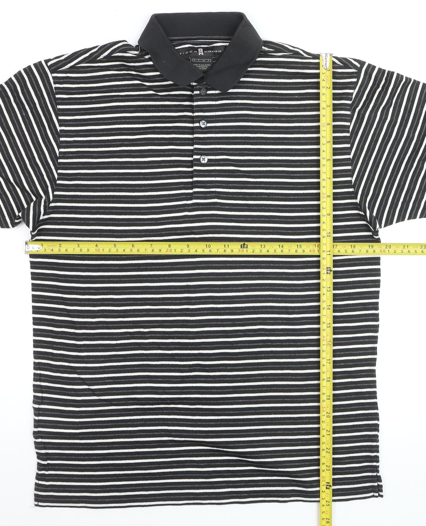 Tiger Woods Men's Black Striped Regular Fit Polo Shirt Size S