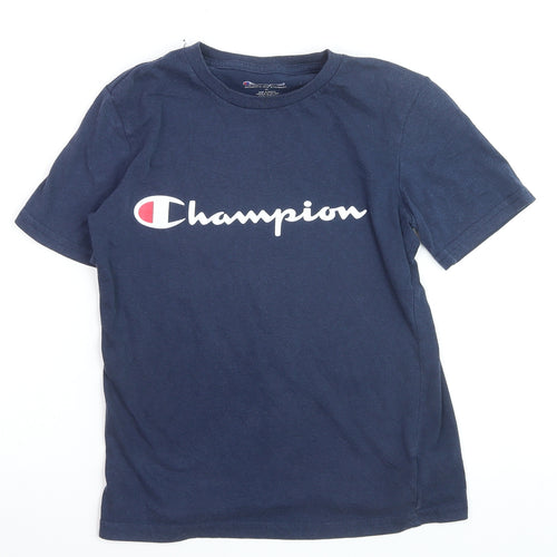 Champion Boys Blue Logo Crew Neck Short Sleeve Cotton T-Shirt M