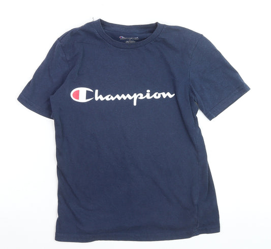 Champion Boys Blue Logo Crew Neck Short Sleeve Cotton T-Shirt M