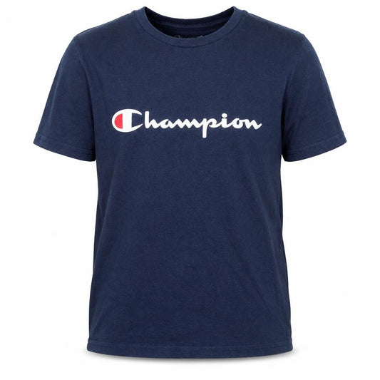 Champion Boys Blue Logo Crew Neck Short Sleeve Cotton T-Shirt M