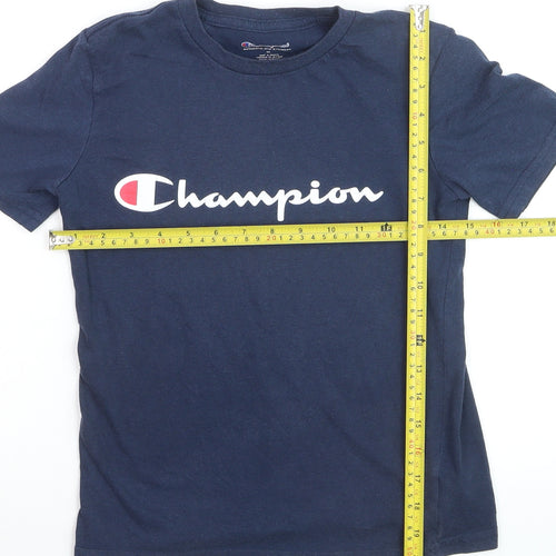 Champion Boys Blue Logo Crew Neck Short Sleeve Cotton T-Shirt M