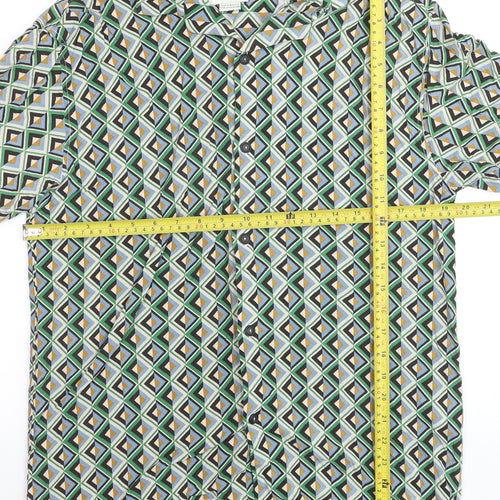 Pull & Bear Men's Multicoloured Geometric Short Sleeve Button-Up Shirt Size L