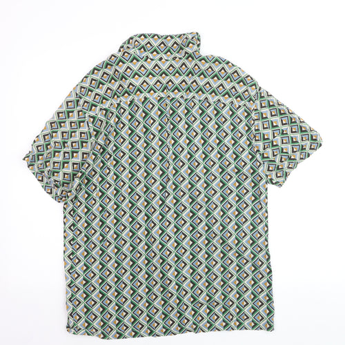 Pull & Bear Men's Multicoloured Geometric Short Sleeve Button-Up Shirt Size L