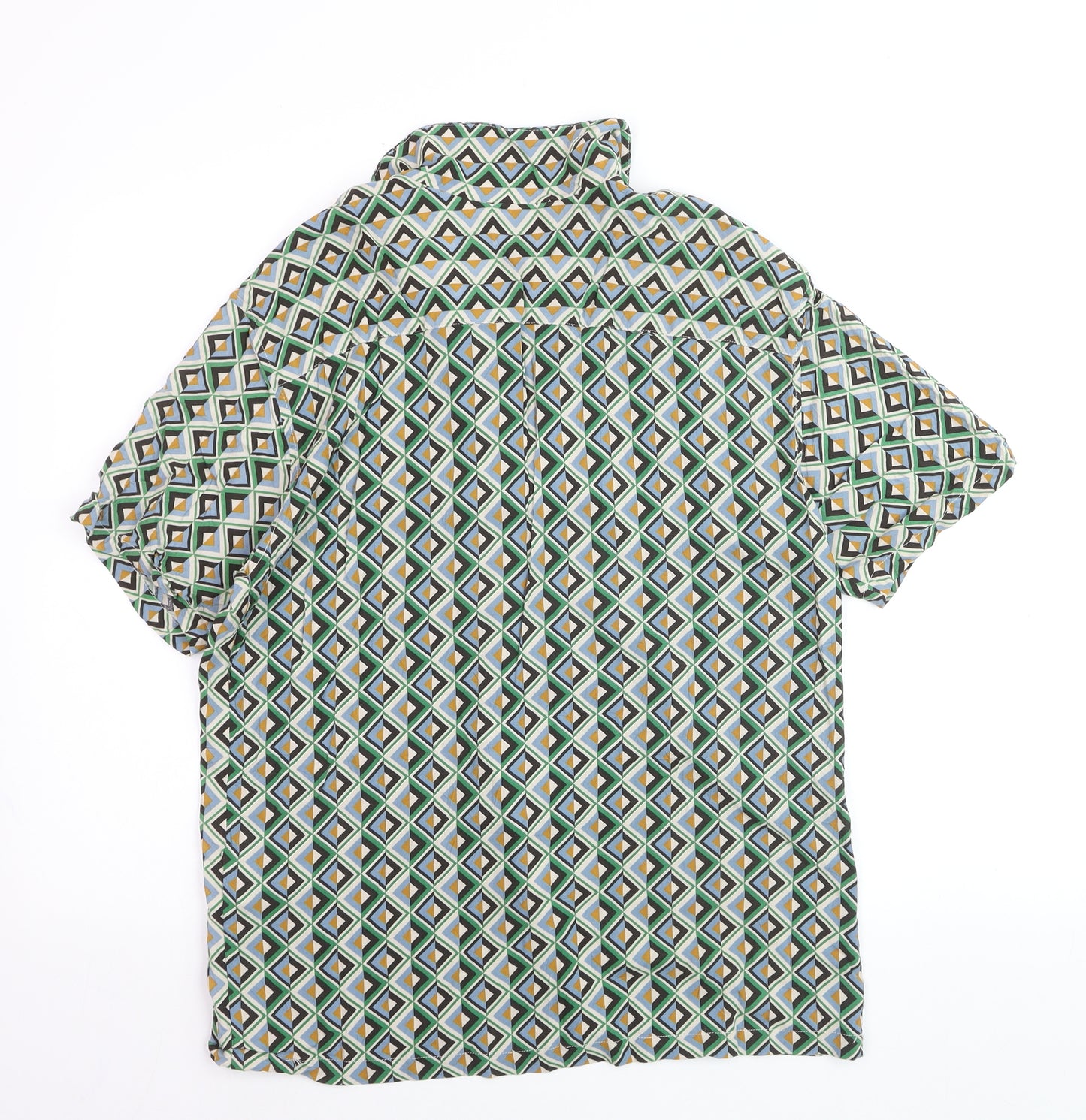 Pull & Bear Men's Multicoloured Geometric Short Sleeve Button-Up Shirt Size L