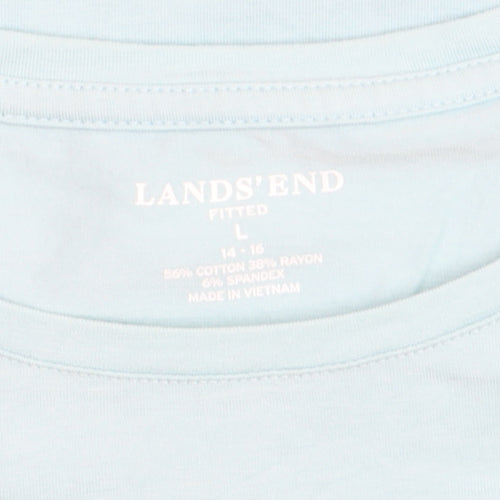 Lands' End Women's Blue Long Sleeve Basic Cotton Blend T-Shirt Size L