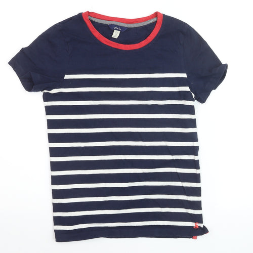 Joules Women Blue Striped Cotton T-Shirt Size 8 Short Sleeve