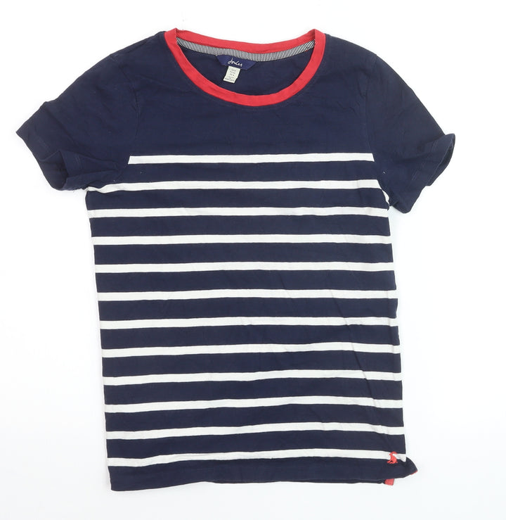 Joules Women Blue Striped Cotton T-Shirt Size 8 Short Sleeve