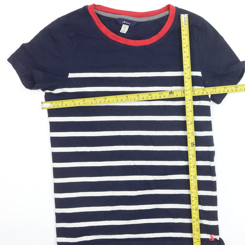 Joules Women Blue Striped Cotton T-Shirt Size 8 Short Sleeve