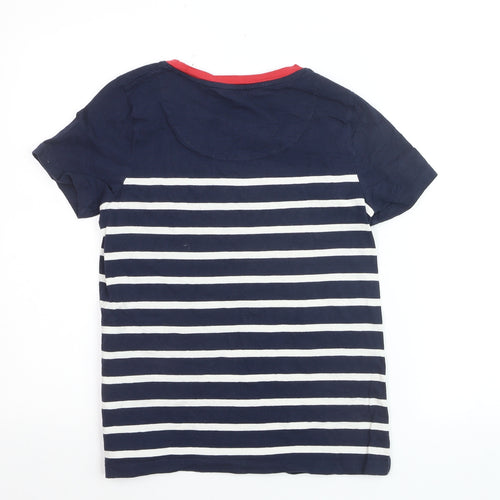 Joules Women Blue Striped Cotton T-Shirt Size 8 Short Sleeve