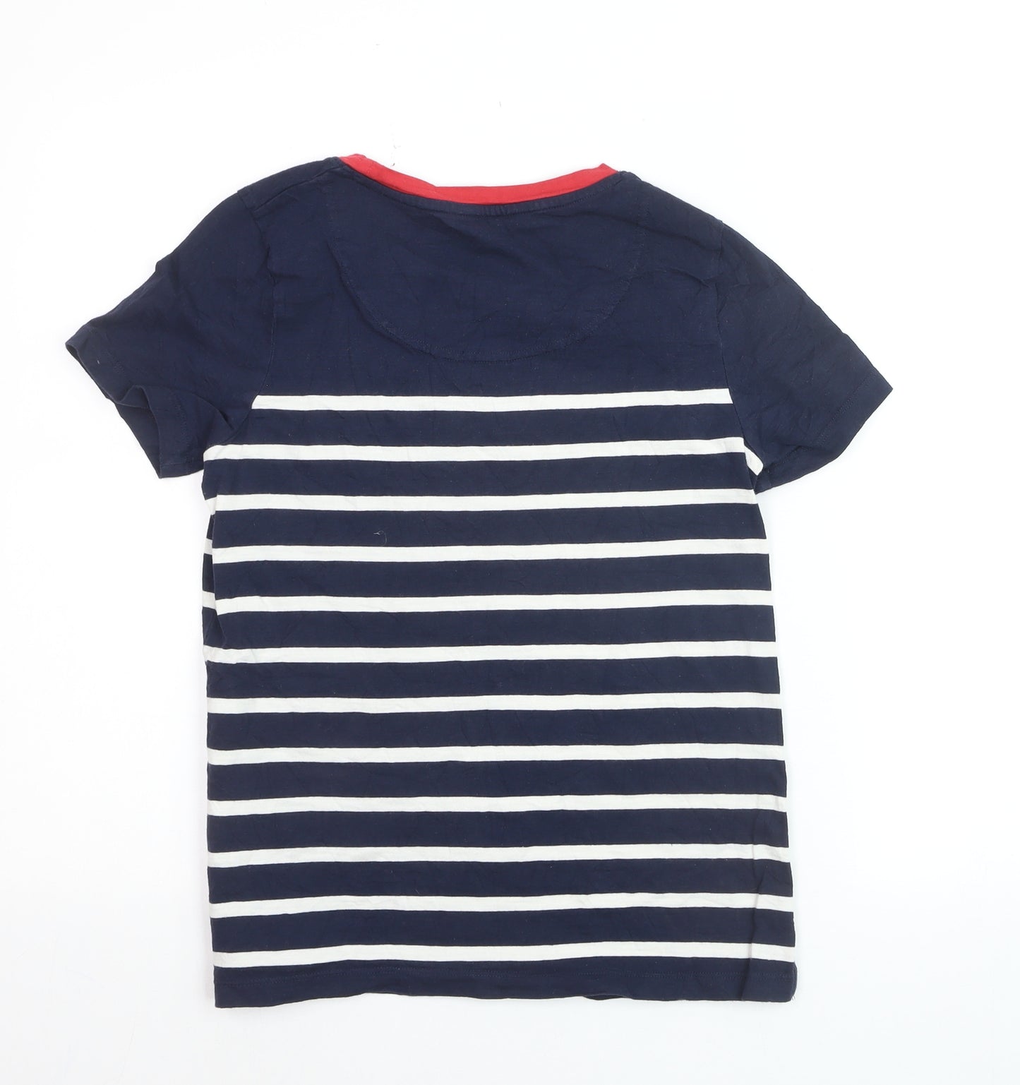 Joules Women Blue Striped Cotton T-Shirt Size 8 Short Sleeve