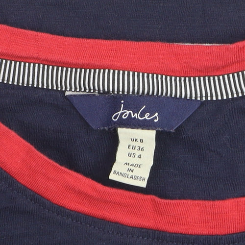 Joules Women Blue Striped Cotton T-Shirt Size 8 Short Sleeve