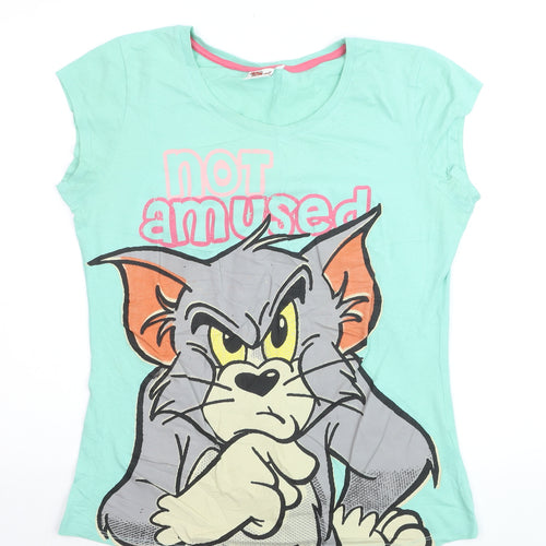 Tom and Jerry Women's Green Cotton T-Shirt Size 18 Casual