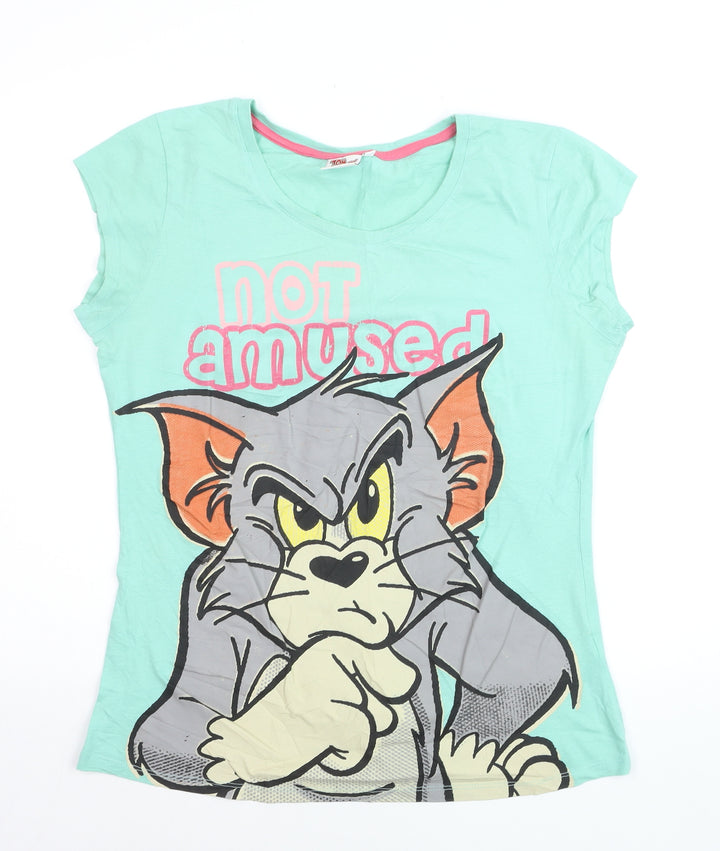 Tom and Jerry Women's Green Cotton T-Shirt Size 18 Casual