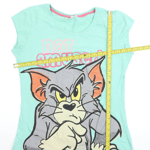Tom and Jerry Women's Green Cotton T-Shirt Size 18 Casual