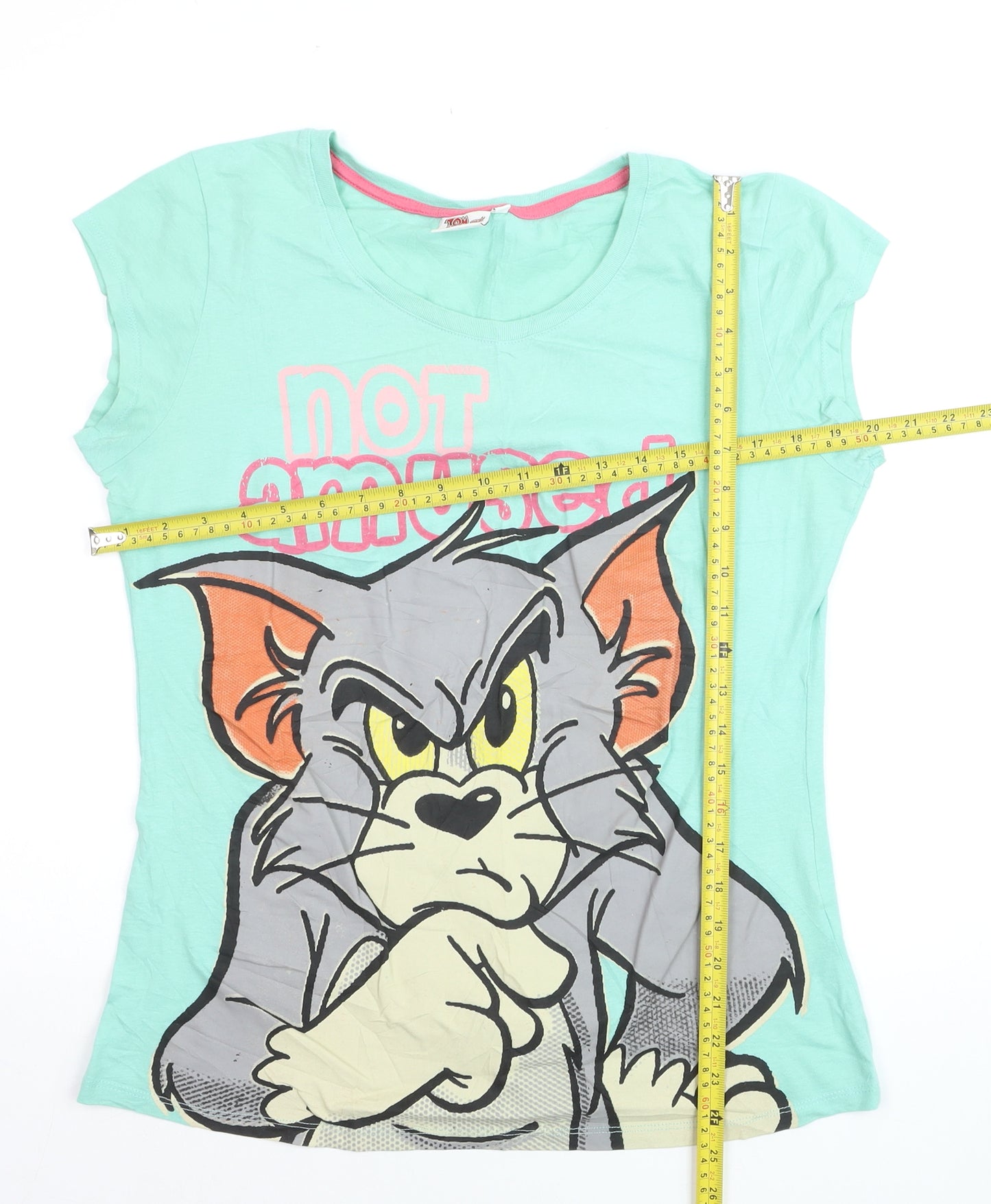 Tom and Jerry Women's Green Cotton T-Shirt Size 18 Casual