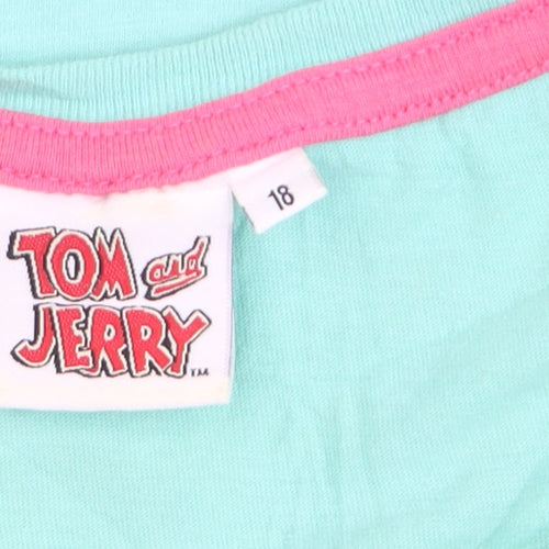 Tom and Jerry Women's Green Cotton T-Shirt Size 18 Casual