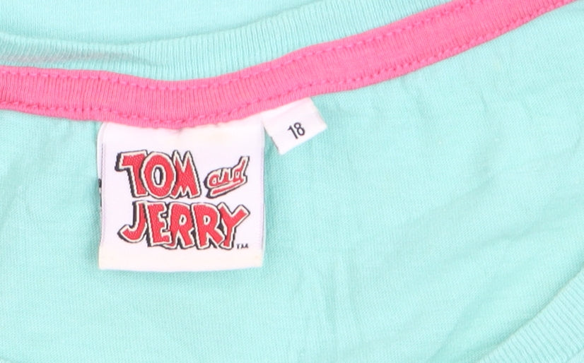 Tom and Jerry Women's Green Cotton T-Shirt Size 18 Casual